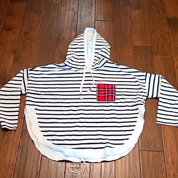 NWT Crown & Ivy striped pullover with hoodie size Large - Picture 1 of 8